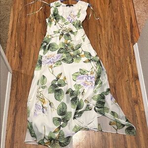 White House Black Market Floral White and Green Maxi Dress